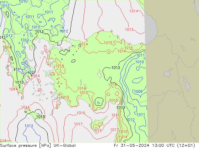 Surface pressure UK-Global Fr 31.05.2024 13 UTC