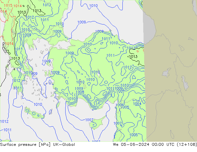 Atmosférický tlak UK-Global St 05.06.2024 00 UTC