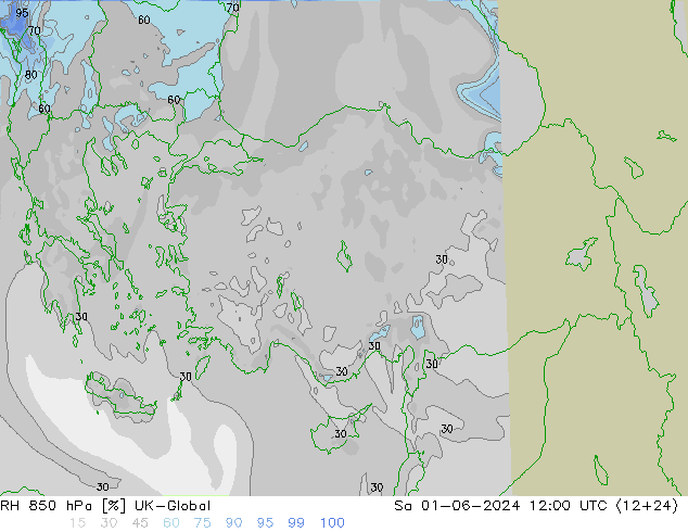 RH 850 hPa UK-Global So 01.06.2024 12 UTC