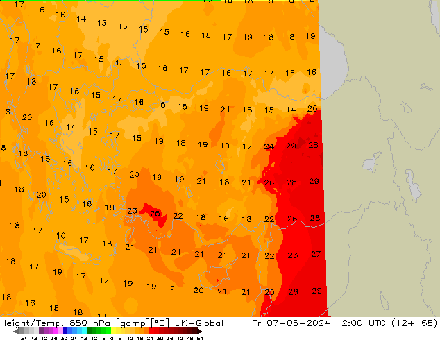 Height/Temp. 850 hPa UK-Global  07.06.2024 12 UTC