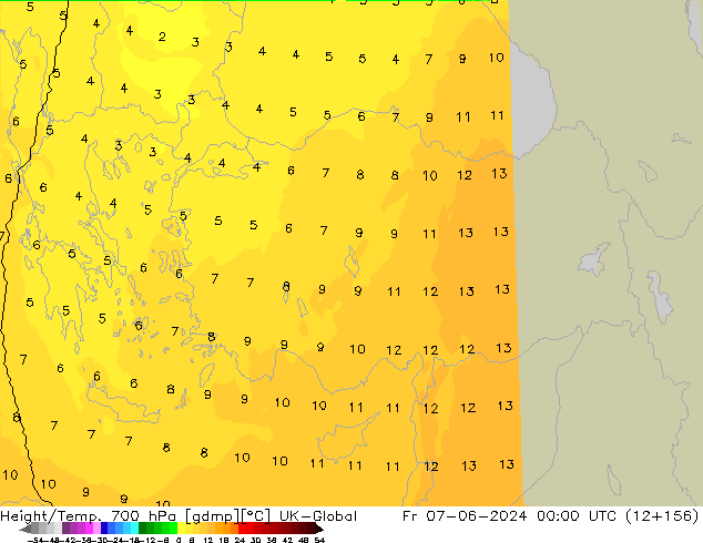 Height/Temp. 700 hPa UK-Global Fr 07.06.2024 00 UTC
