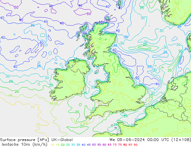 Isotachen (km/h) UK-Global wo 05.06.2024 00 UTC