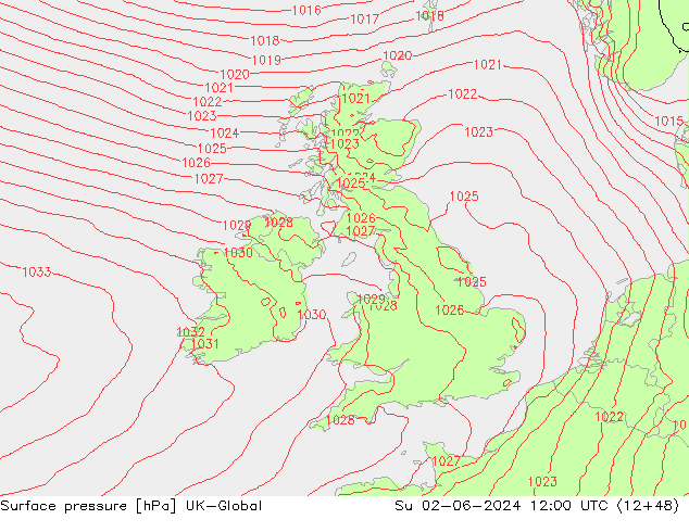 Surface pressure UK-Global Su 02.06.2024 12 UTC