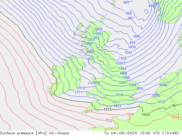 pression de l'air UK-Global mar 04.06.2024 12 UTC