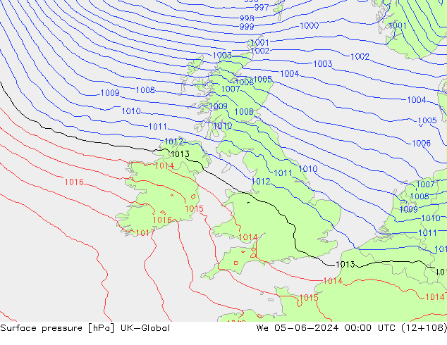 Atmosférický tlak UK-Global St 05.06.2024 00 UTC