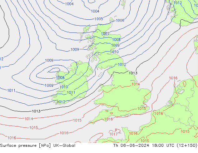 Atmosférický tlak UK-Global Čt 06.06.2024 18 UTC