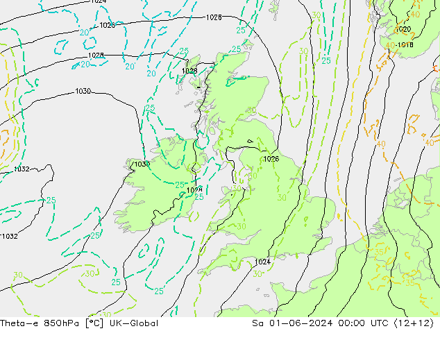 Theta-e 850hPa UK-Global Sa 01.06.2024 00 UTC