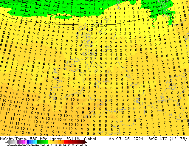 Height/Temp. 850 hPa UK-Global Seg 03.06.2024 15 UTC