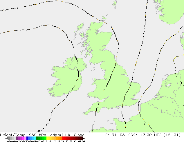Yükseklik/Sıc. 950 hPa UK-Global Cu 31.05.2024 13 UTC