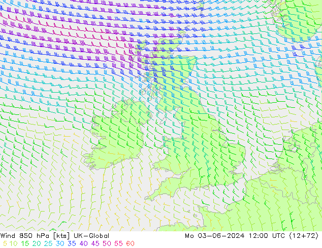 Wind 850 hPa UK-Global Po 03.06.2024 12 UTC