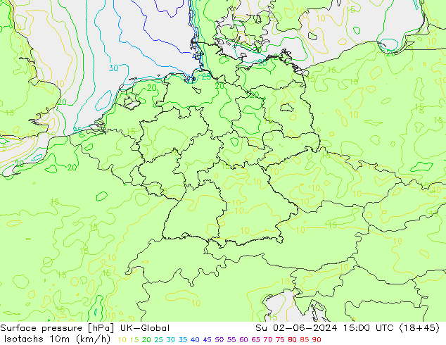 Isotachs (kph) UK-Global Su 02.06.2024 15 UTC