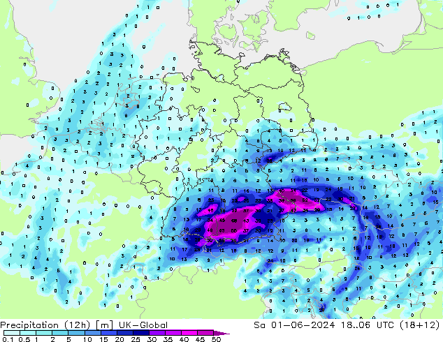 Precipitación (12h) UK-Global sáb 01.06.2024 06 UTC