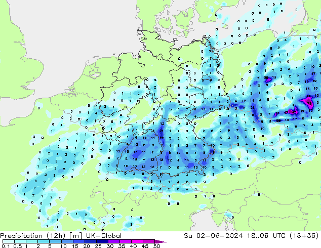 Precipitation (12h) UK-Global Ne 02.06.2024 06 UTC