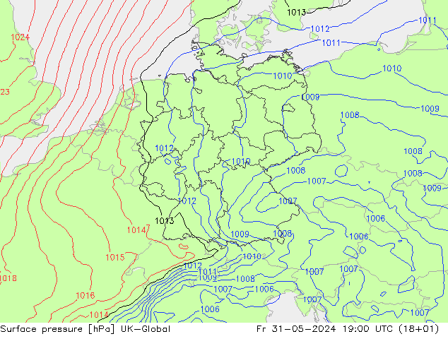Luchtdruk (Grond) UK-Global vr 31.05.2024 19 UTC