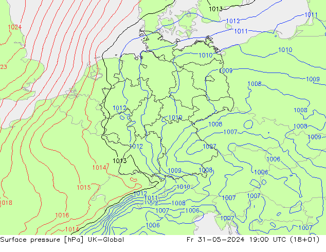 Surface pressure UK-Global Fr 31.05.2024 19 UTC