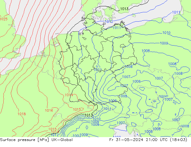 Surface pressure UK-Global Fr 31.05.2024 21 UTC