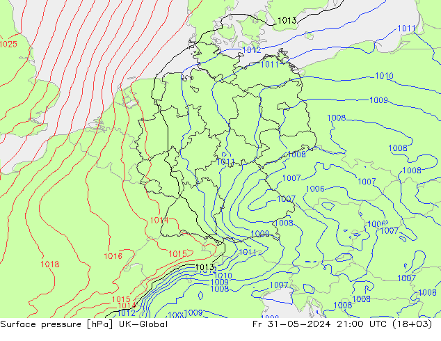 地面气压 UK-Global 星期五 31.05.2024 21 UTC