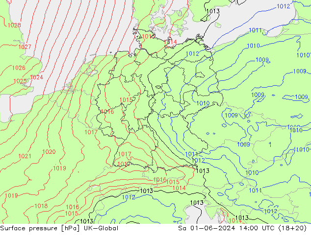 Surface pressure UK-Global Sa 01.06.2024 14 UTC