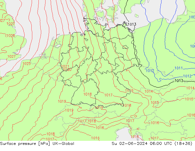 Surface pressure UK-Global Su 02.06.2024 06 UTC