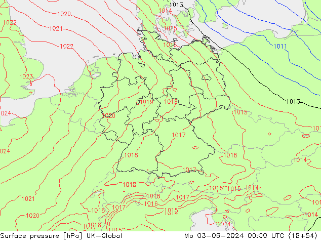 Atmosférický tlak UK-Global Po 03.06.2024 00 UTC