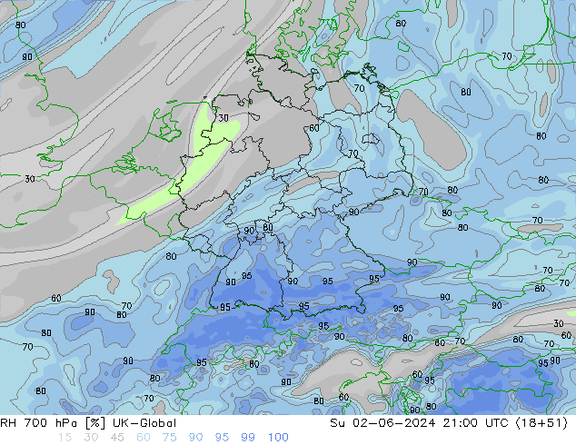 RH 700 hPa UK-Global Su 02.06.2024 21 UTC