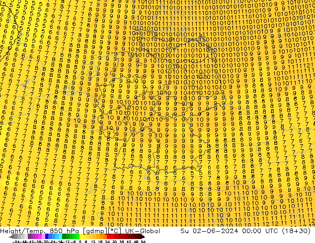 Height/Temp. 850 hPa UK-Global Su 02.06.2024 00 UTC