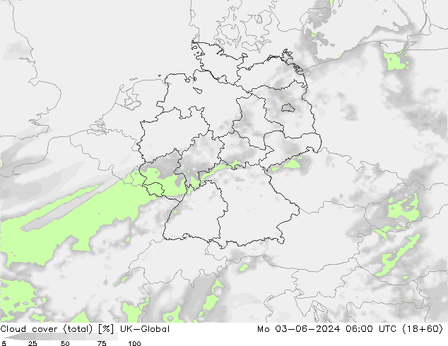 Bewolking (Totaal) UK-Global ma 03.06.2024 06 UTC