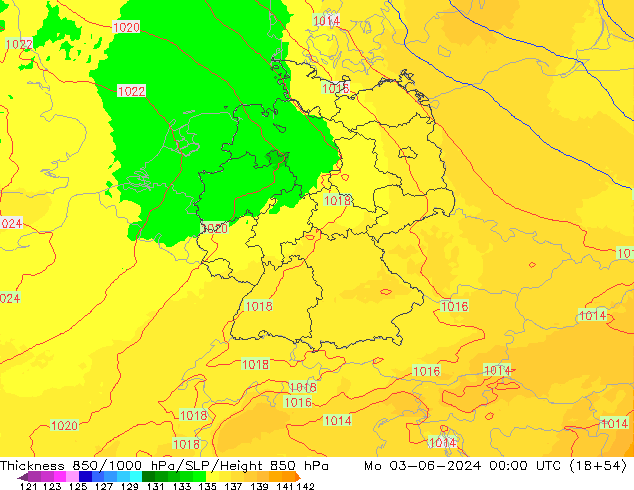 Thck 850-1000 hPa UK-Global lun 03.06.2024 00 UTC