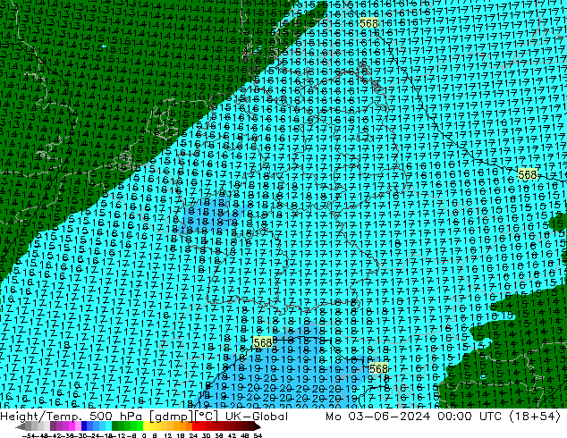 Height/Temp. 500 hPa UK-Global Po 03.06.2024 00 UTC