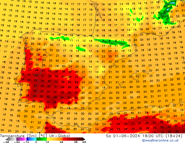 Temperature (2m) UK-Global Sa 01.06.2024 18 UTC