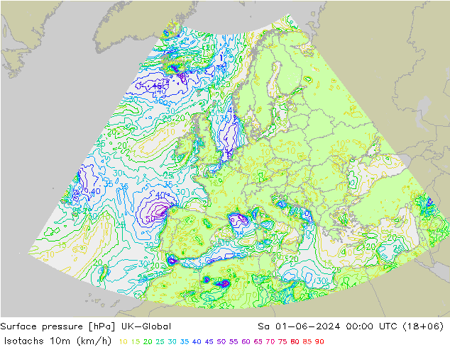 Isotachs (kph) UK-Global So 01.06.2024 00 UTC