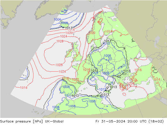 Surface pressure UK-Global Fr 31.05.2024 20 UTC