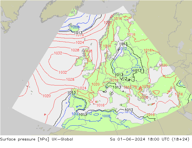 地面气压 UK-Global 星期六 01.06.2024 18 UTC