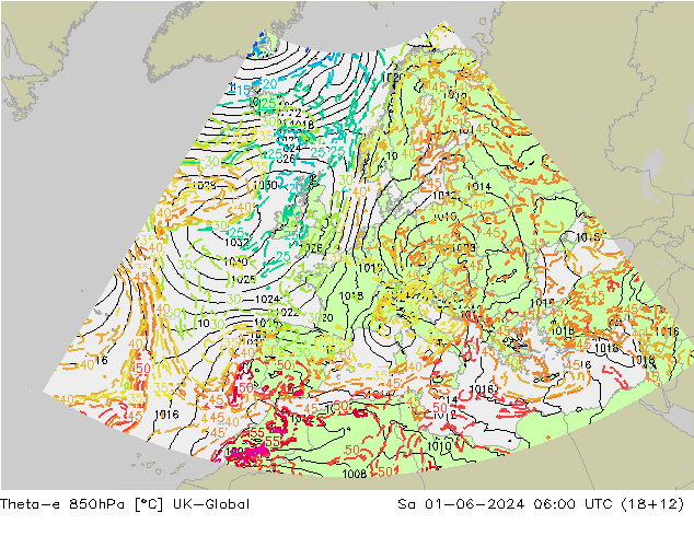 Theta-e 850hPa UK-Global Sa 01.06.2024 06 UTC