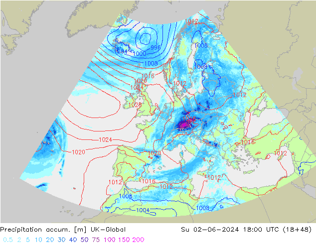 Precipitation accum. UK-Global dom 02.06.2024 18 UTC