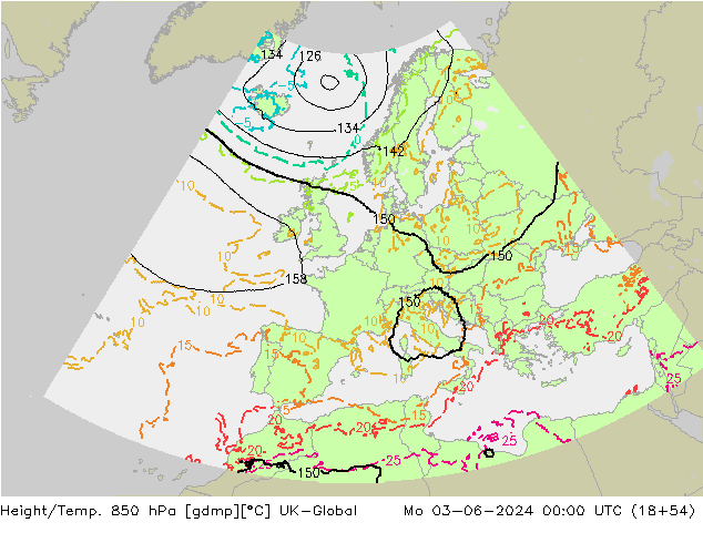 Height/Temp. 850 hPa UK-Global Mo 03.06.2024 00 UTC