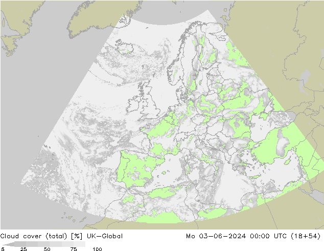 Cloud cover (total) UK-Global Mo 03.06.2024 00 UTC