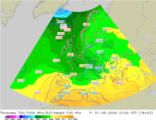 Thck 700-1000 hPa UK-Global  31.05.2024 21 UTC