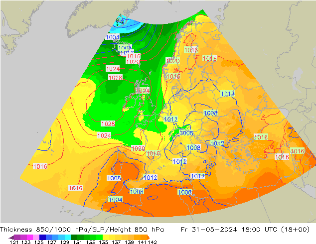 Thck 850-1000 hPa UK-Global  31.05.2024 18 UTC
