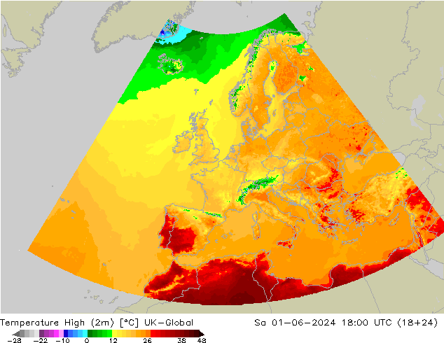 Temperatura máx. (2m) UK-Global sáb 01.06.2024 18 UTC