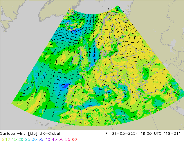 Wind 10 m UK-Global vr 31.05.2024 19 UTC