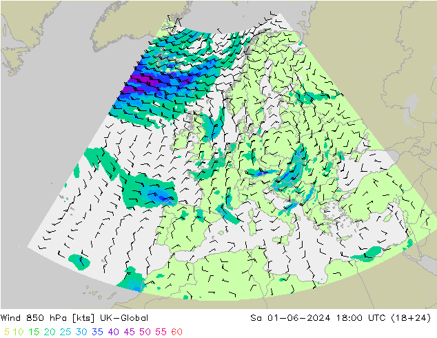 wiatr 850 hPa UK-Global so. 01.06.2024 18 UTC