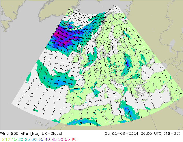 Viento 850 hPa UK-Global dom 02.06.2024 06 UTC