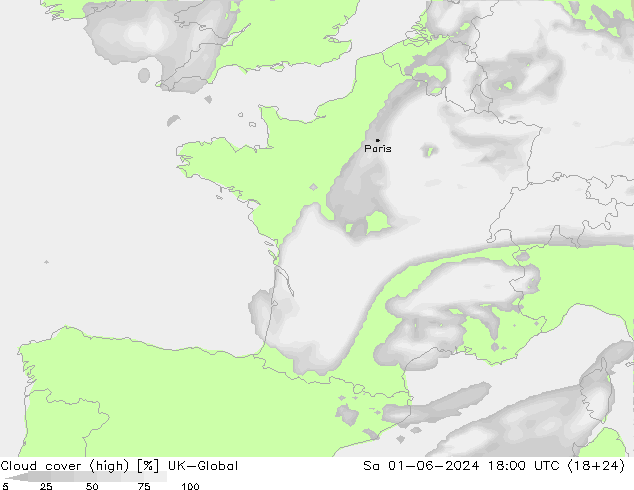 Cloud cover (high) UK-Global Sa 01.06.2024 18 UTC