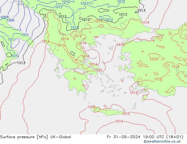 Atmosférický tlak UK-Global Pá 31.05.2024 19 UTC