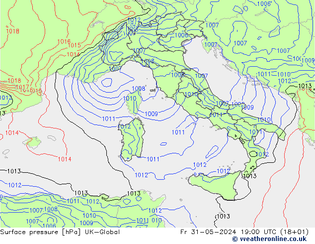 Surface pressure UK-Global Fr 31.05.2024 19 UTC