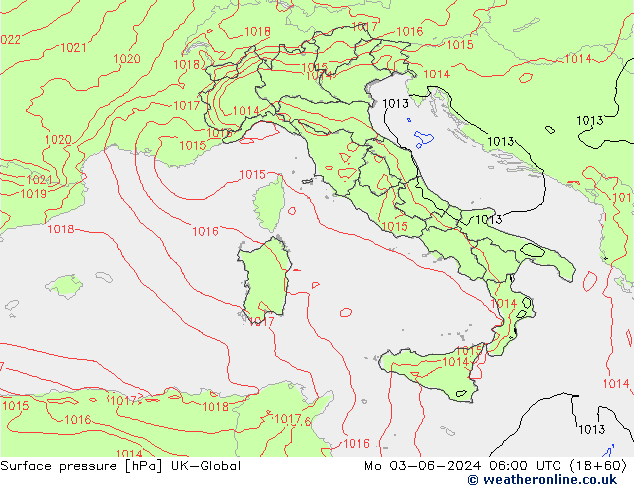 Presión superficial UK-Global lun 03.06.2024 06 UTC