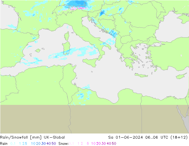 Rain/Snowfall UK-Global so. 01.06.2024 06 UTC