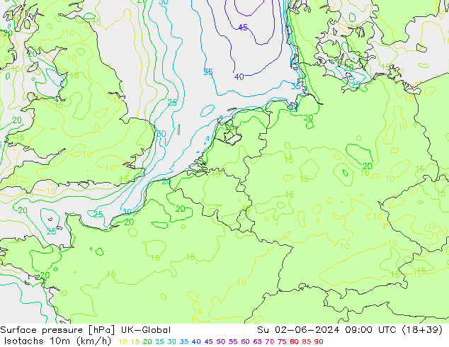 Eşrüzgar Hızları (km/sa) UK-Global Paz 02.06.2024 09 UTC