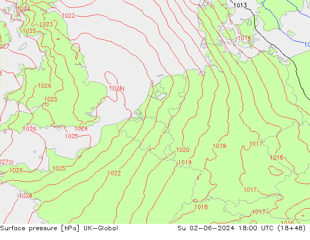 Atmosférický tlak UK-Global Ne 02.06.2024 18 UTC